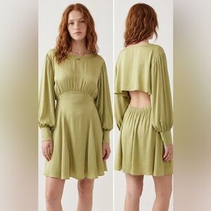 Free People Chartreuse Bishop Sleeve Mini Dress